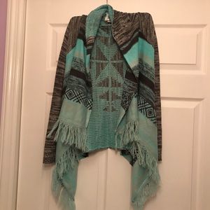 blue and grey cardigan